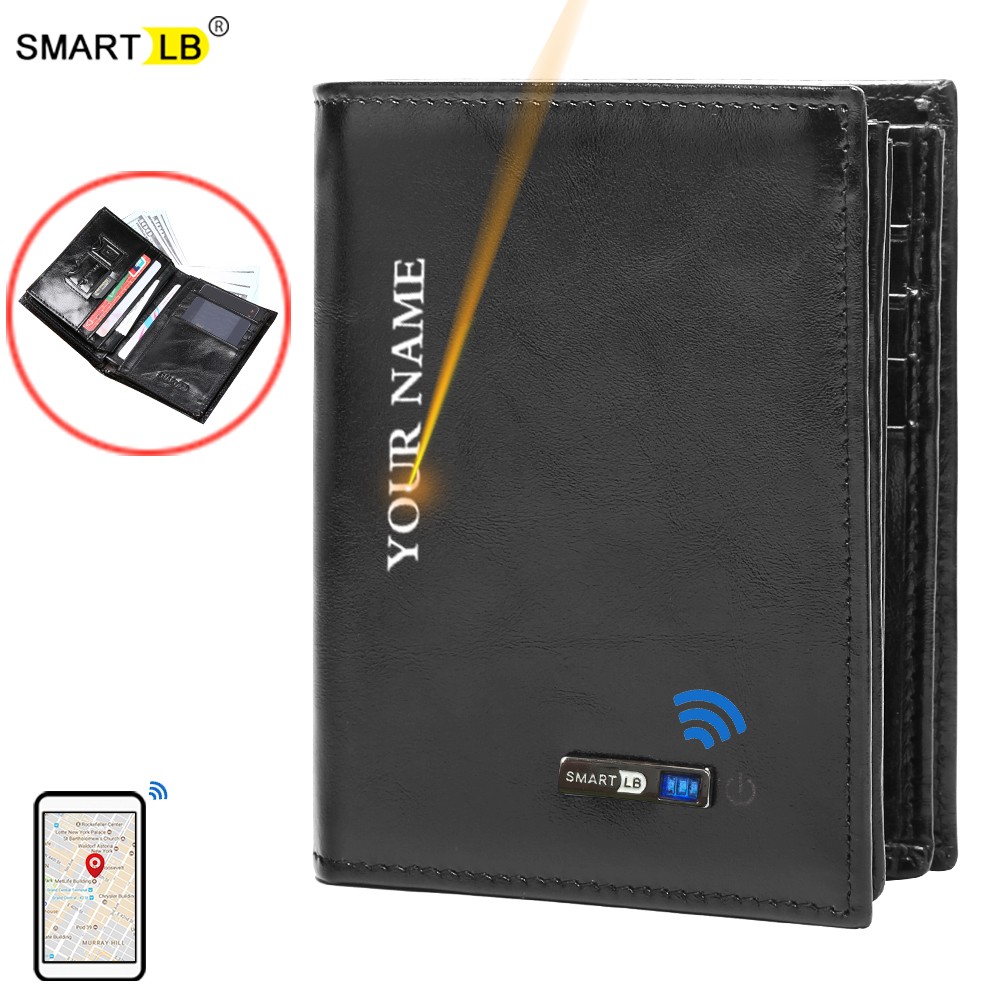 SmartLB Smart Anti-theft Wallet GPS Bluetooth Tracker Leather Wallet Clutch Mini Card Holder Christmas Gift for Father's Day