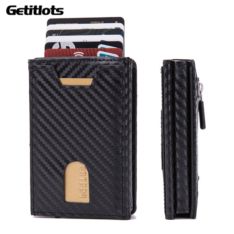 Anti-magnetic card holder anti-theft multifunctional PU wallet men aluminum alloy bank card automatic pop up business card box