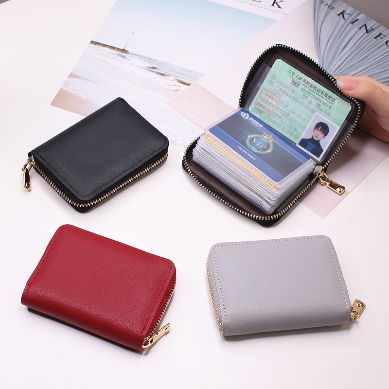 Women/Men Business Card Holder Wallet Case Red/Black/Grey/Yellow/Blue/Purple Credit Card Case 26 Bit Zipper Card Wallet