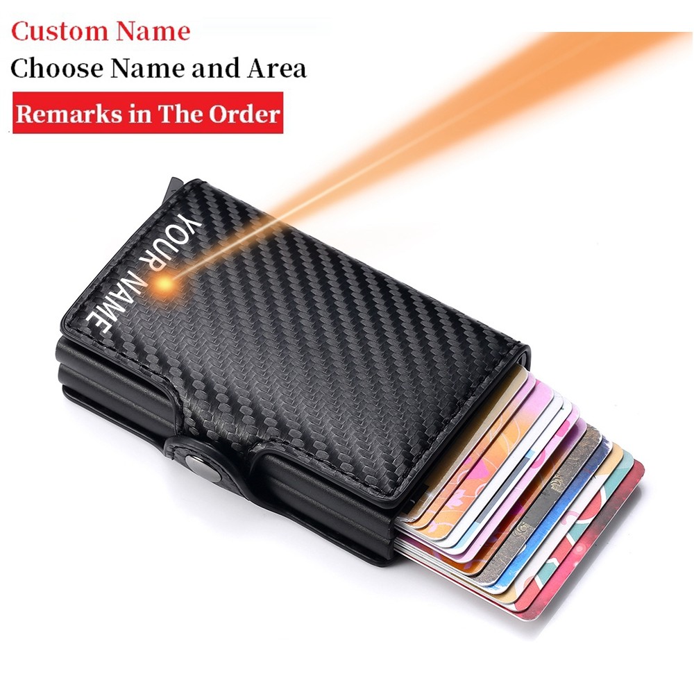 Custom Name Credit Card Holder Men Double Carbon Fiber Counter Rfid Card Holder Metal Wallet Business Bank Credit Card Small Wallet