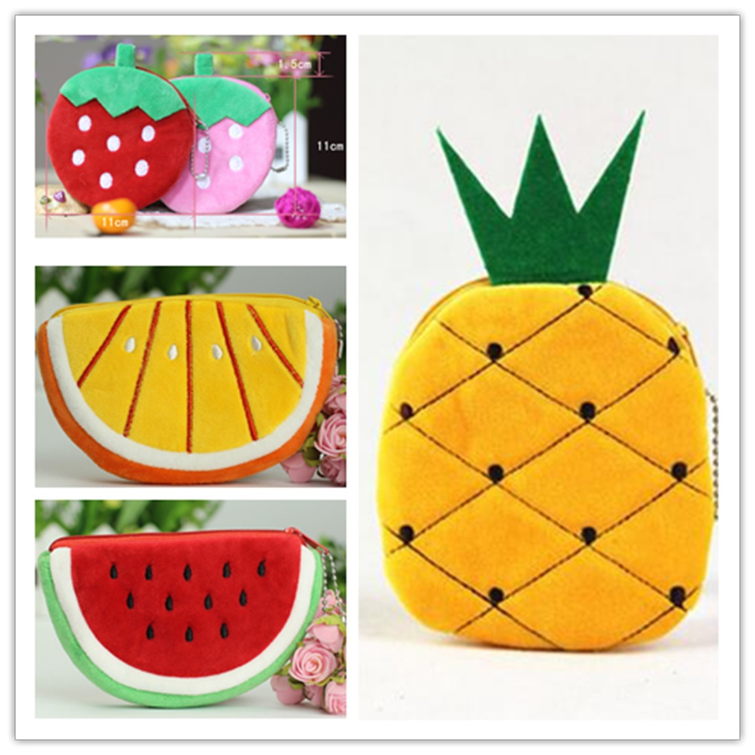 All Cartoon Fruits Coin Bag Clutch New 8cm Pineapple Orange Plush Coin Purse Purse Pouch; Baby Coin Bag Pouch Purse