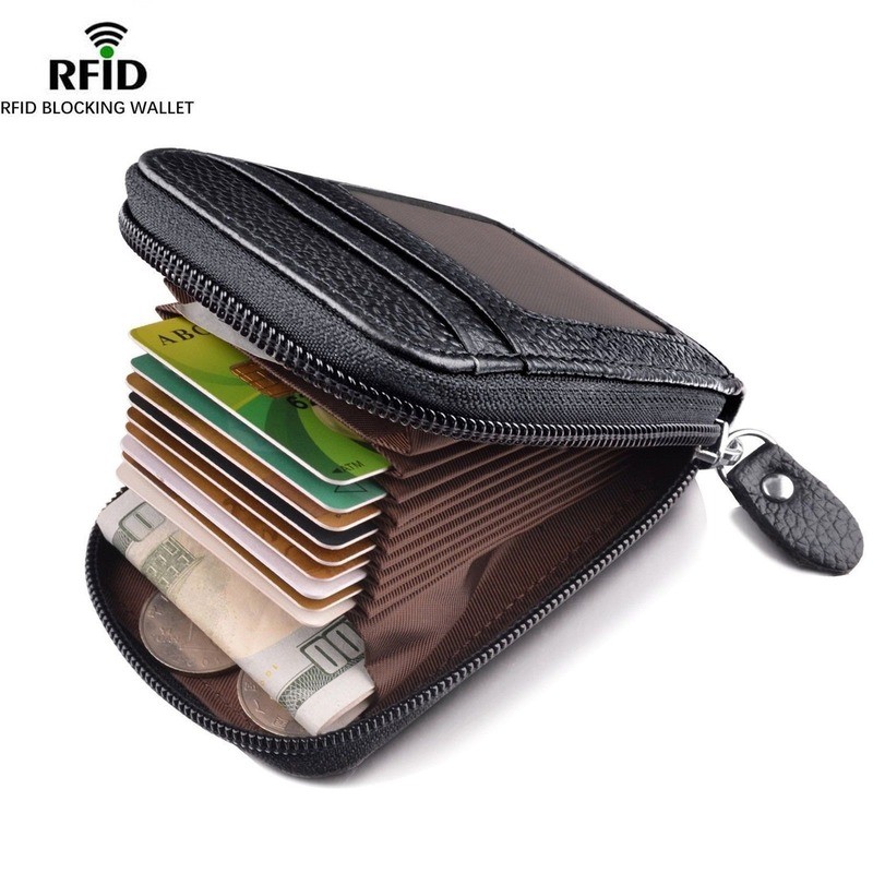 Men Wallet Genuine PU Leather Credit Card Holder RFID Blocking Zipper Pocket Men Bag Multi Card Zipper