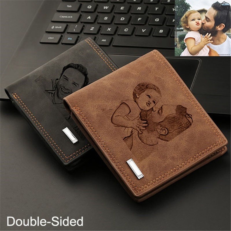 CEXIKA Custom Photo Text Father's Day Gift Wallet Men's PU Leather Engraved Personalized Photo Birthday Anniversary Gift for Him