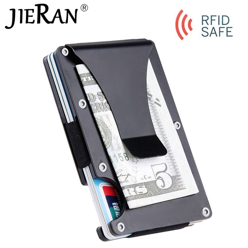 New Slim Aluminum Card Holder for Men, Mini Wallet with RFID Lock, Anti-theft Protection, Metal Money Clip