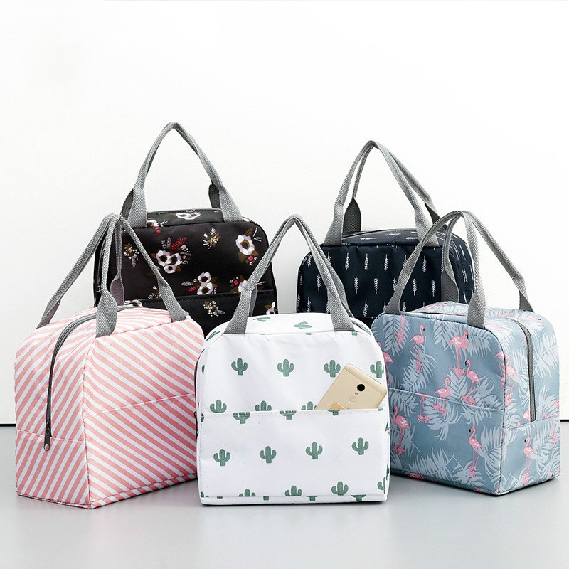 Functional Style Cooler Lunch Box Portable Insulated Canvas Lunch Handbag Thermal Food Picnic Lunch Bags For Women Kids