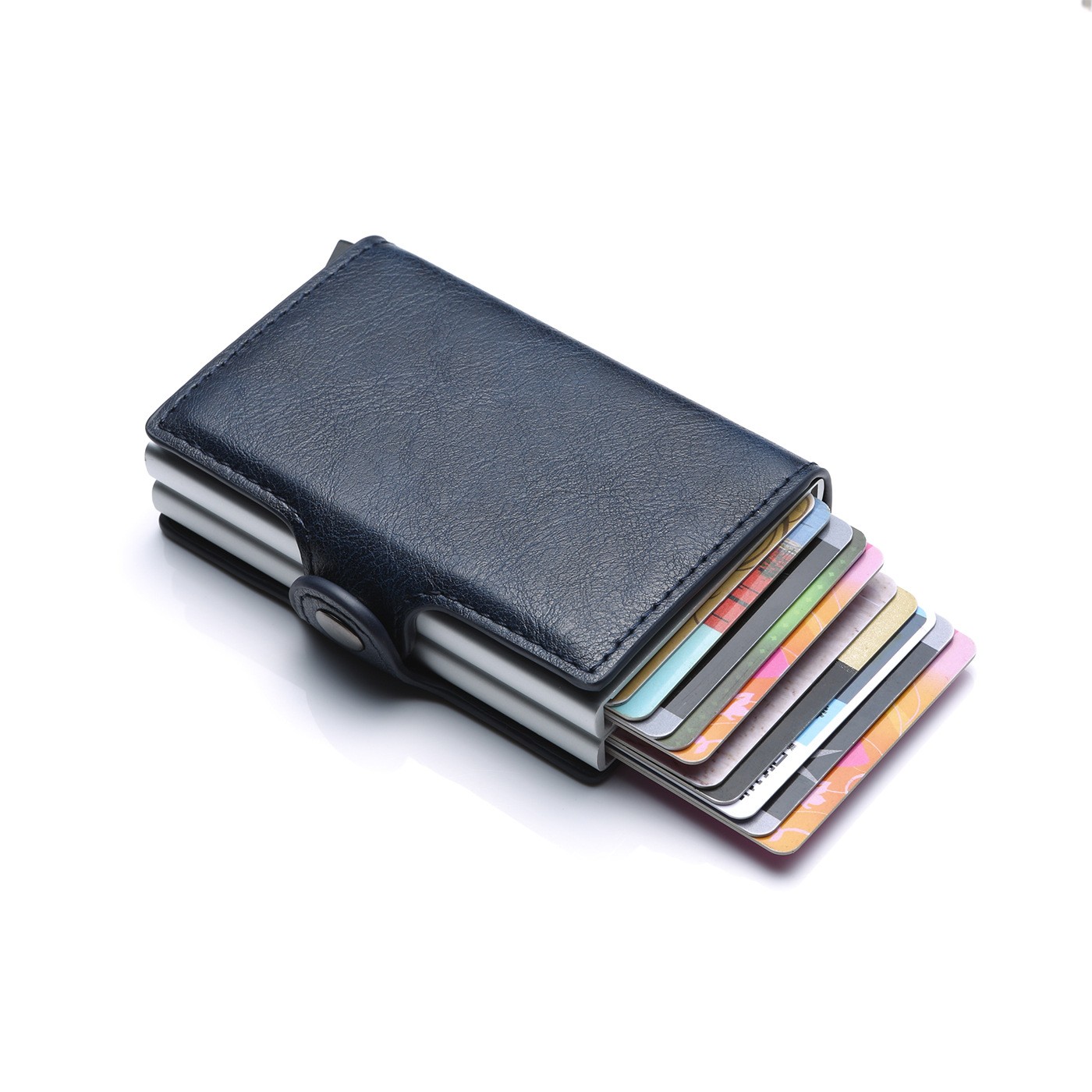 Blocking protection men's id credit card holder wallet leather metal aluminum business bank card credit card case