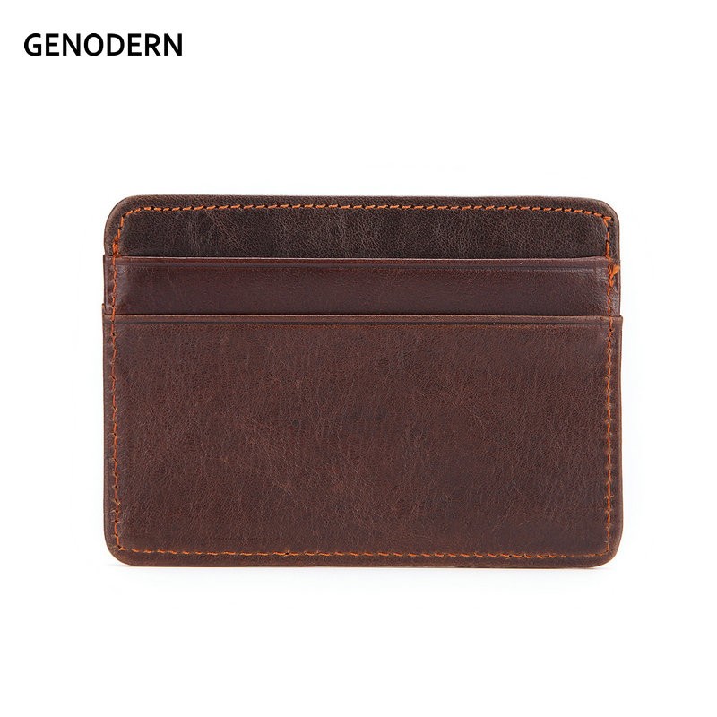 GENODERN Women and Man Genuine Leather Card Case Cowhide Slim Card Wallet Small Thin Card Package