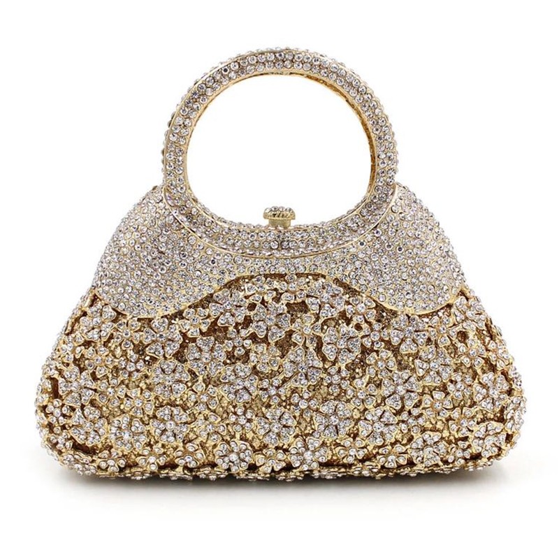 XIYUAN-Women's Gold Crystal Diamond Evening Bag Luxurious Party Bag Openwork Chain Shoulder Bag Women Bridal Party Handbag