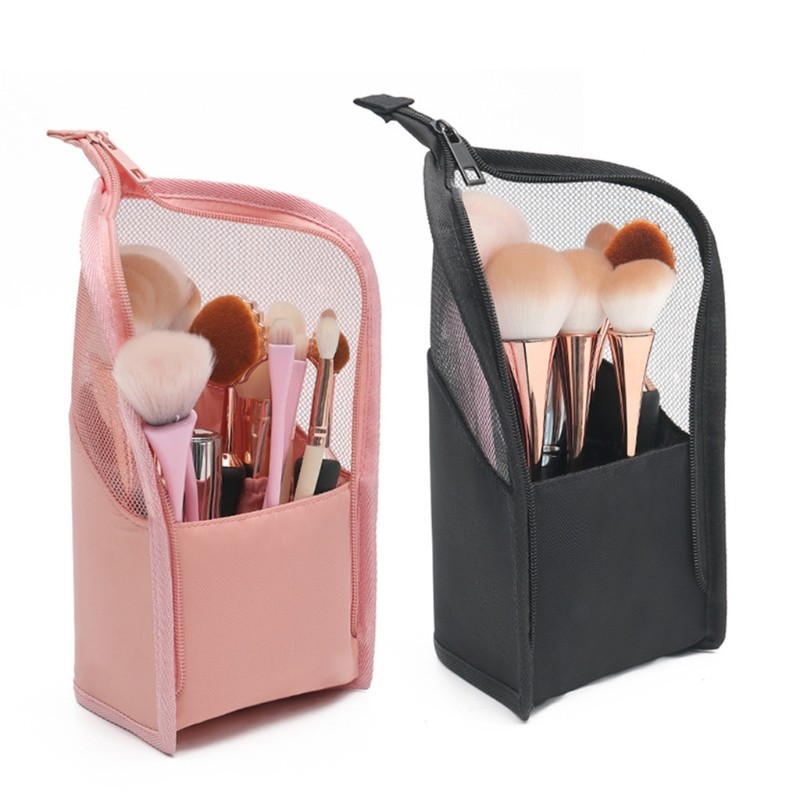 Travel Makeup Brush Bag Portable Cosmetic Brush Holder Organizer Waterproof Stand Makeup Brush Purse Zipper Cosmetic Bag