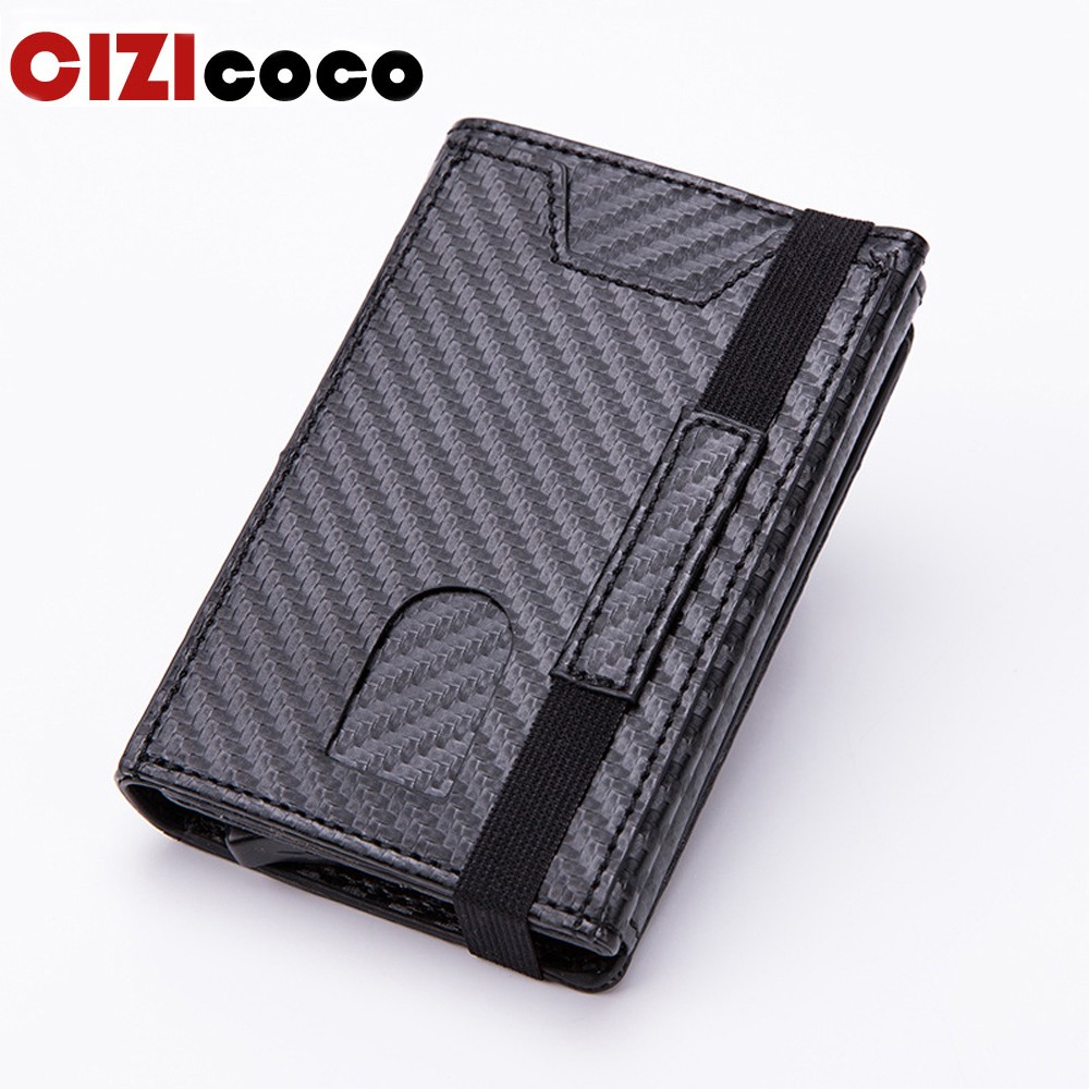 Cizicooco New Carbon Fiber Men Credit Card Holder Blocking Rfid Wallet Unisex Leather Security Information Aluminum Alloy Wallet Frame