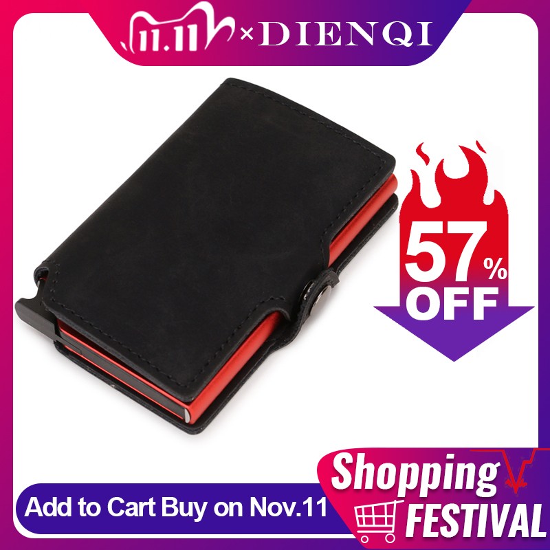 DIENQI Thin Luxury Leather Wallet Security Men Women Card Holder Wallet Ridge Wallets Small Purse Red Magic Wallet 2021 Walet