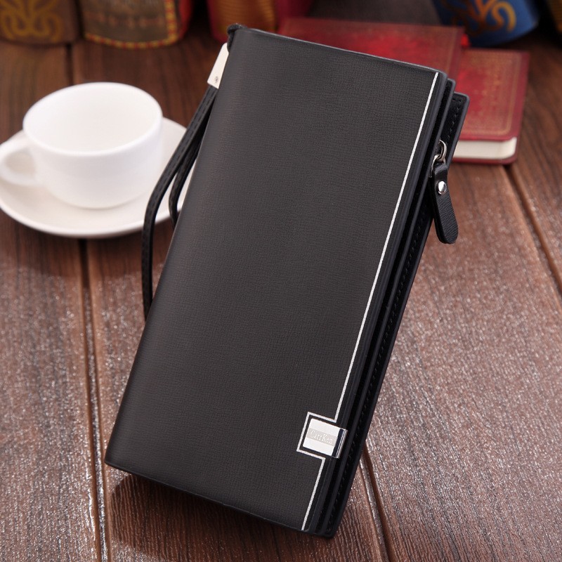 Original Luxury Brand Men Wallet Business Striped Clutch Leather Wallet Male Fashion Man Card Holder With Aipper Phone Bag