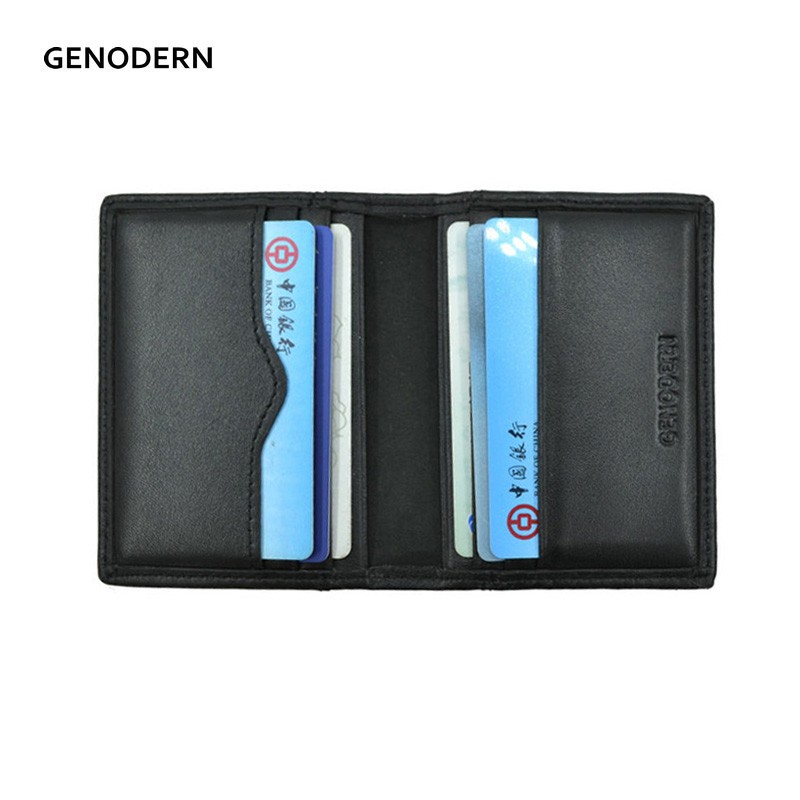 GENODERN Black Genuine Leather Card Case Credit Card Holders Wallet First Cowhide Card Holders Gift for Man