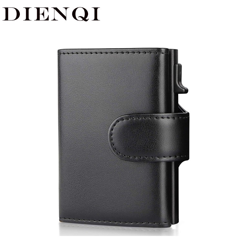 DIENQI RFID Genuine Leather Men Wallets Fashion Card Holder Trifold Wallet Smart Money Bags Slim Thin Coin Purse Pocket Purse