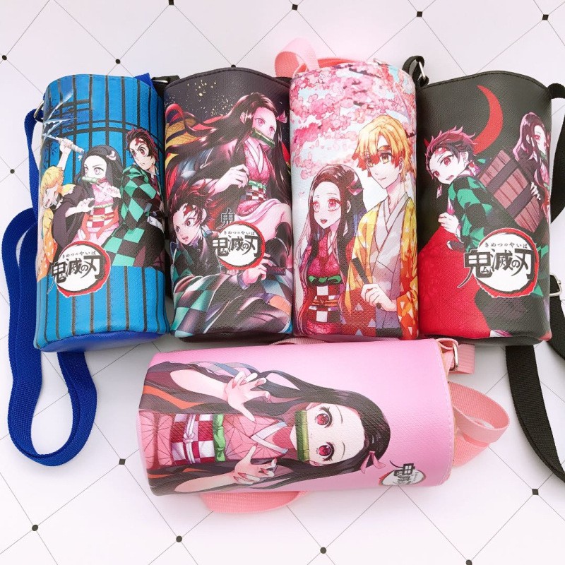 Devil Blade Cartoon Anime Peripheral PU Cup Cover Demon Slayer Kimetsu no Yaiba Kamado Nezuko Student Children Kids Kettle Bag