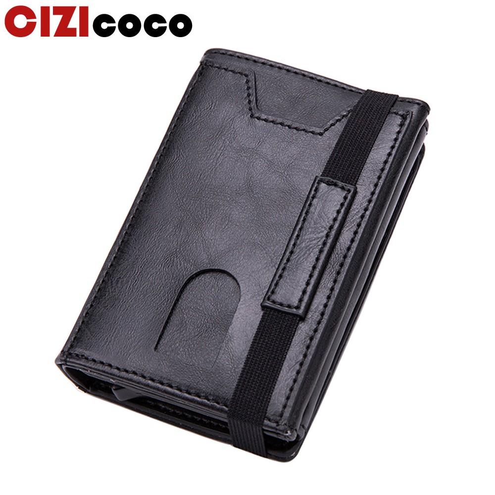 Cizicoco - Men's Rfid Leather Wallet Classic Card Holder Zipper Wallet Large Brand Luxury Wallet