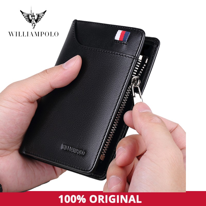 Williapolo Coin Purses Genuine Leather Men Wallet With Card Holder Short Wallet Zipper Wallets Casual Standard Wallets PL293