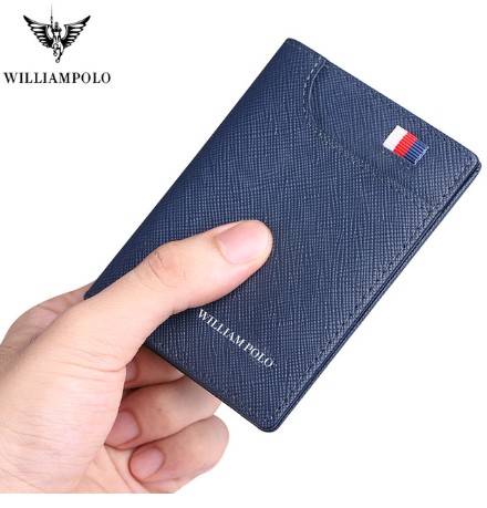 WilliamPolo - Genuine Leather Small Wallet for Men, Slim Men's Wallet, Luxury Brand, Card Clip, Slim Leather Wallet, Retro Short Wallet