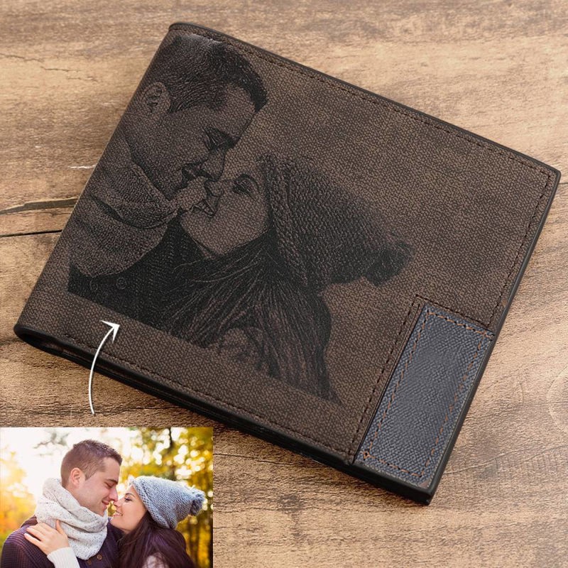 Custom Photo PU Leather Wallet Men Bifold Custom Pattern Photo Engraved Wallet Thanksgiving Gifts For Him Custom Wallet