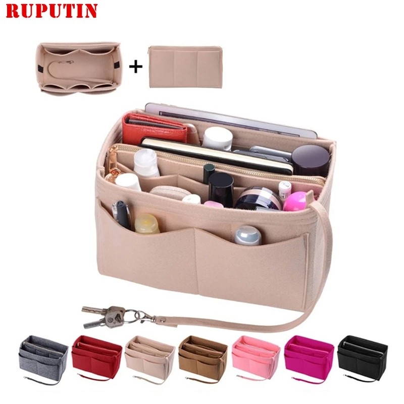 New Popular Women Makeup Organizer Felt Cloth Insert Bag Multifunction Travel Cosmetic Bag Girl Toiletry Storage Liner Bags