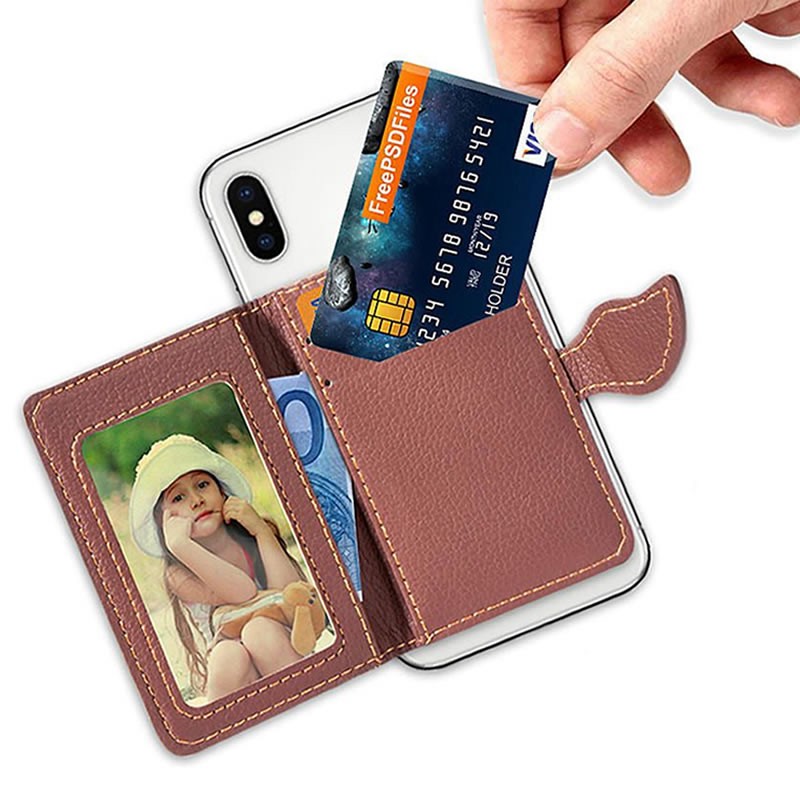 Creative PU Leather Phone Wallet Case Women Men Credit Card Holder Pocket Sticker 3M Adhesive Fashion Card Holder Mobile Phone Card Holder