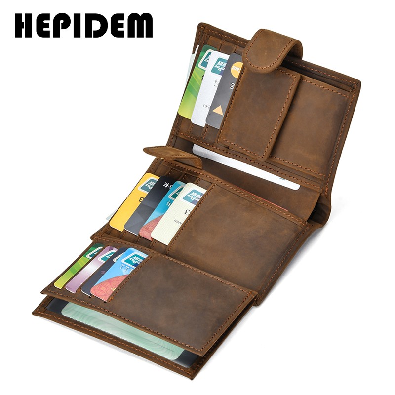 HEPIDEM RFID High Quality Crazy Horse Genuine Leather Slim Wallet 2020 New Front Pocket Money Dollar Bill Wallet for Men 8129