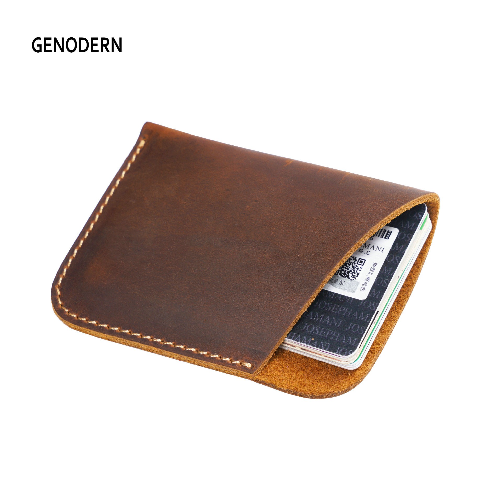 GENODERN Simple Crazy Horse Skin Retro Credit Card Holder Genuine Leather Card Puse Small Slim Wallet For Men Women Card Wallet