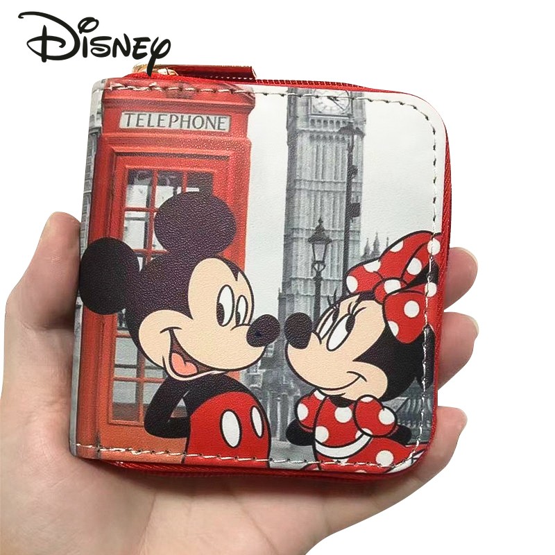 Disney 2022 New Mickey Fashion Women Wallet Short Women Coin Purse PU Zipper Multi Card Slot High Quality Student Walletg