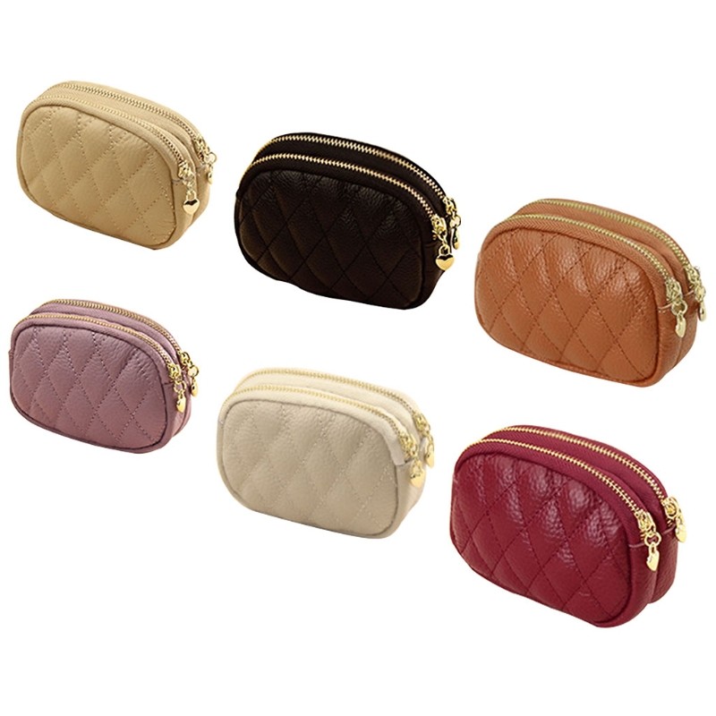 D0LF Women's Faux Leather Mini Wallet Double Zipper Diamond Multi Coin Purse Clutch