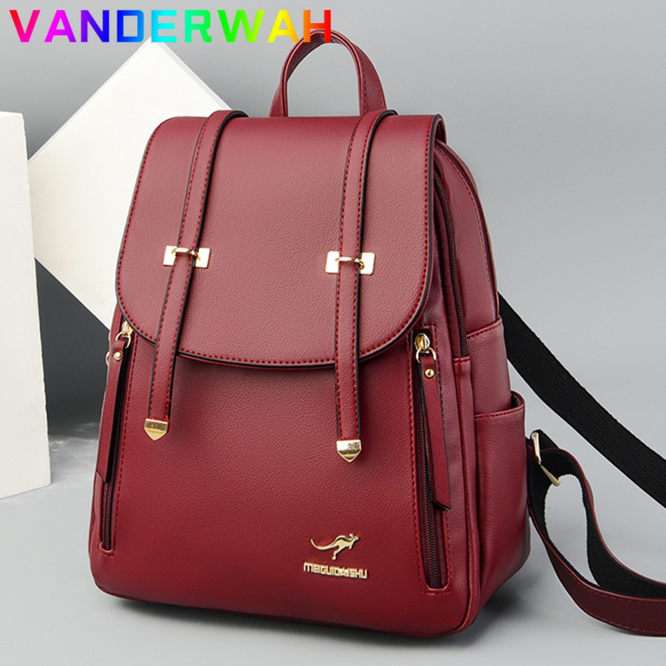 Fashion Women Soft Leather Backpack Female School Book Bags Large Capacity Shopping Travel Bag Femme New Casual Backpack