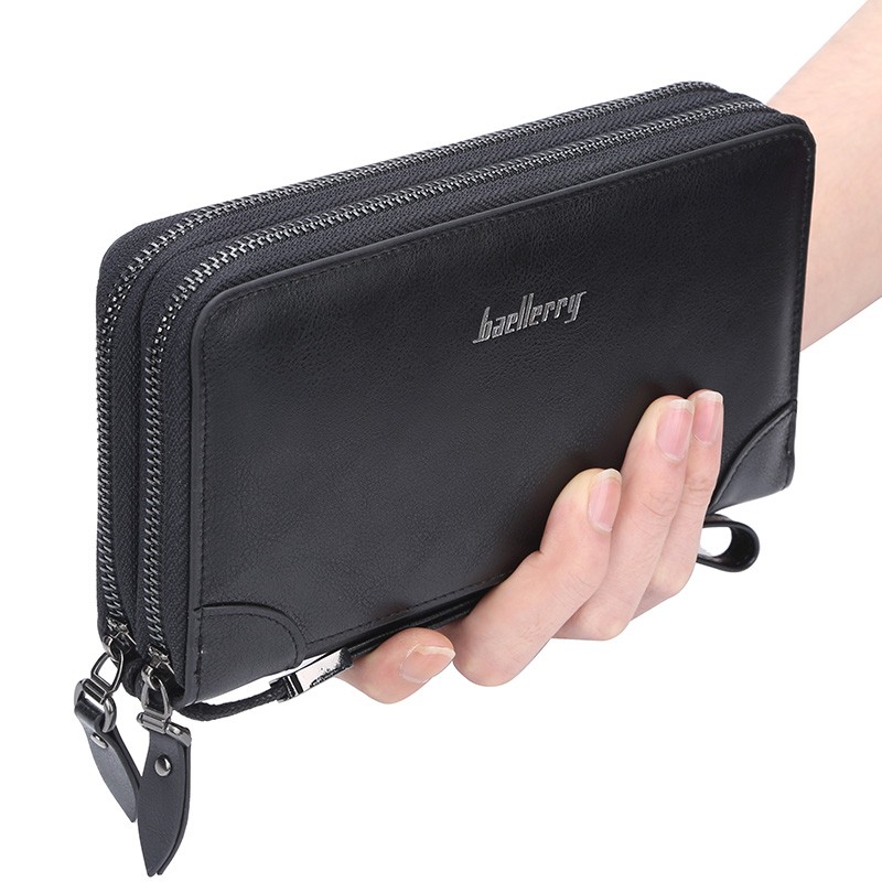 New Men Wallets Large Capacity Cell Phone Pocket Double Zipper Clutch Bag Passcard Male Business Wallet