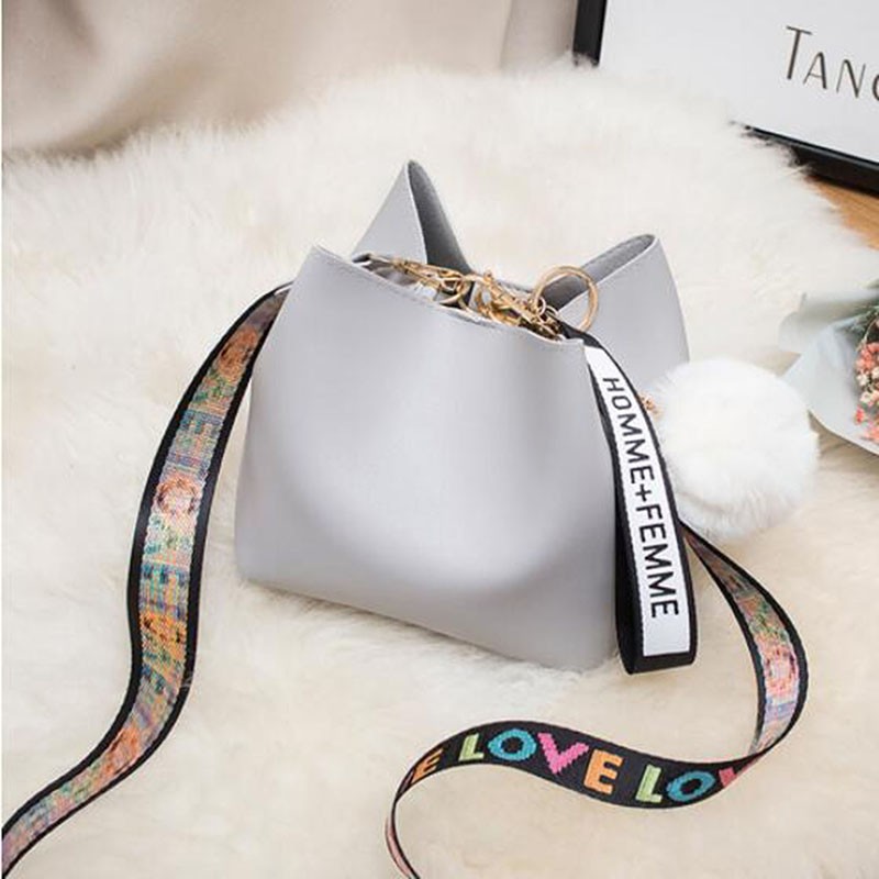 Women Buckets Bag With Colorful Strap Shoulder Bag PU Leather Shoulder Bags Brand Designer Ladies Camouflage Messenger Bags