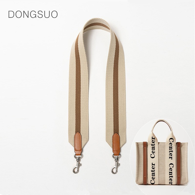 Large Wide Striped Canvas Strap Nylon Strap Designer Shoulder Bag Strap Replacement With Genuine Leather Handbag Accessory Parts