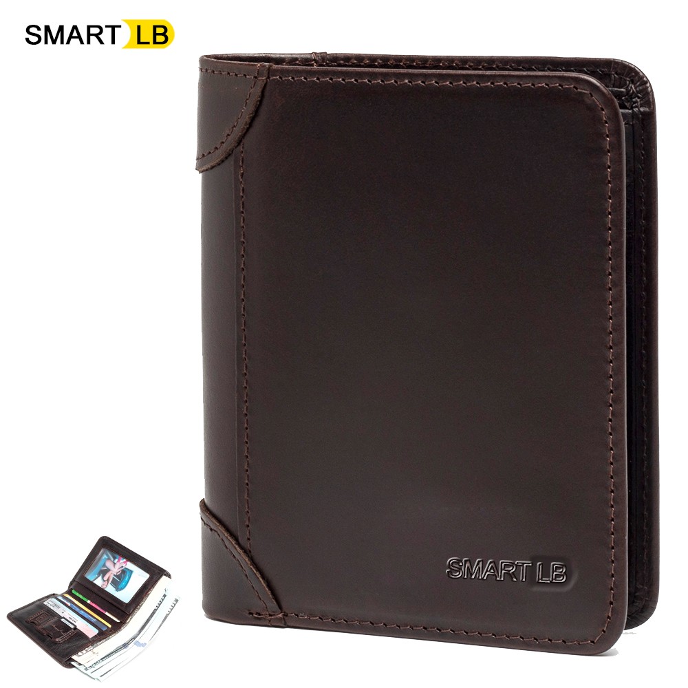 Genuine Leather Slim Wallets for Men and Women Short Credit Card Holders Coin Smart Bluetooth Wallet Man Card Holder Photo