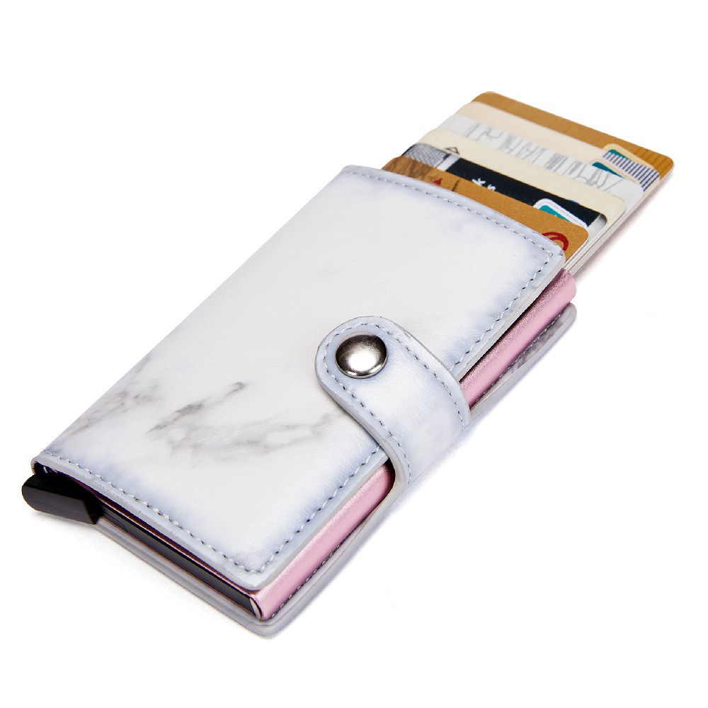 Marble card package aluminum alloy RFID anti-theft credit card box business card box simple PU Leather Wallet