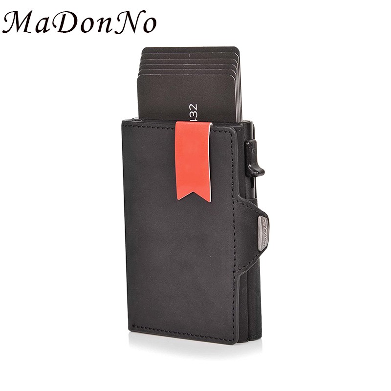 Genuine Leather Rfid Macsafe Card Holder Men Wallets Anti-theft Slim Thin Coin Pocket Smart Wallets Pop Up Male Purse Money Bags