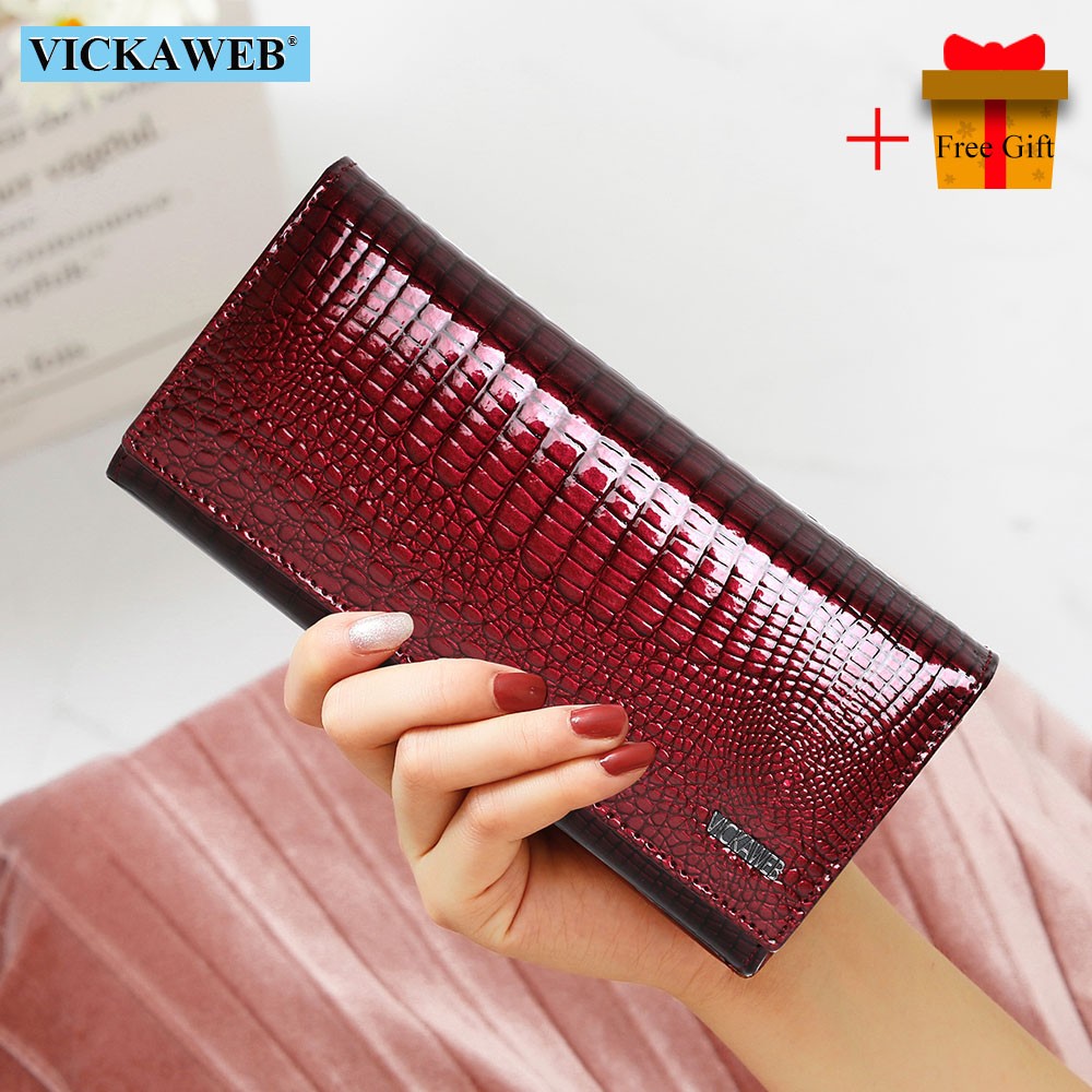 Women's Genuine Leather Magnetic Clip Wallet Fashion Long Wallet Card Holder Free Gift