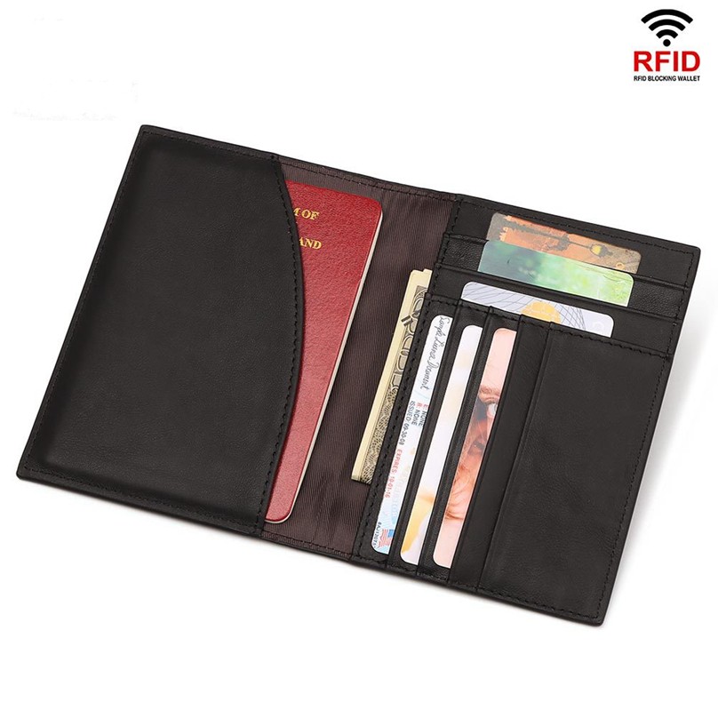 Genuine Leather Slim Passport Case With RFID Lock & Travel ID Card Holder