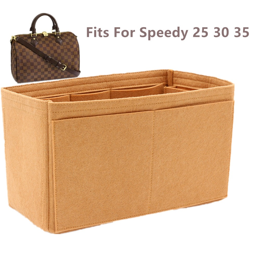 Speedy 25 30 35 Felt Cloth Insert Bag Organizer Khaki Makeup Bag Shaper Organizer Travel Inner Purse Portable Cosmetic Bags