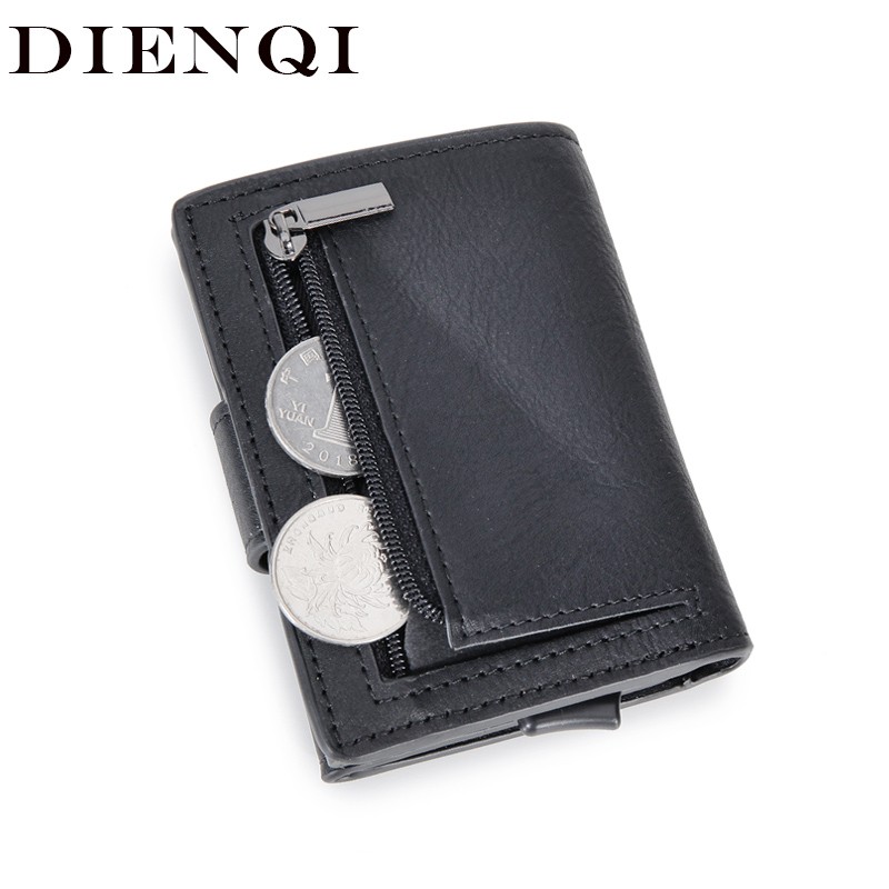 DIENQI - Leather & Leather Business Card Holder for Men with Rfid Lock, Pocket Case, Smart Wallet