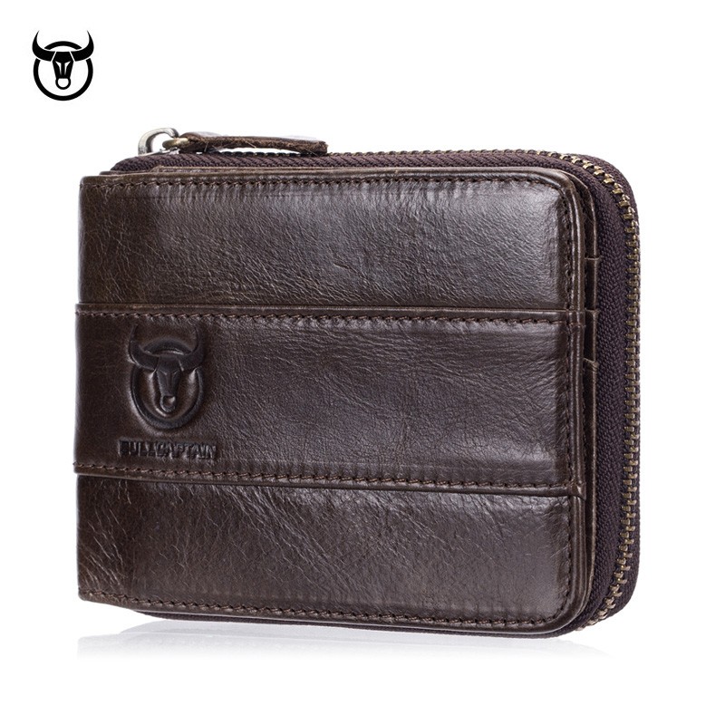 Genuine Leather Men Wallets Small Coin Pocket Wallet Retro Zipper Wallet Cowhide Leather Card Holder Pocket Wallet Men Wallets