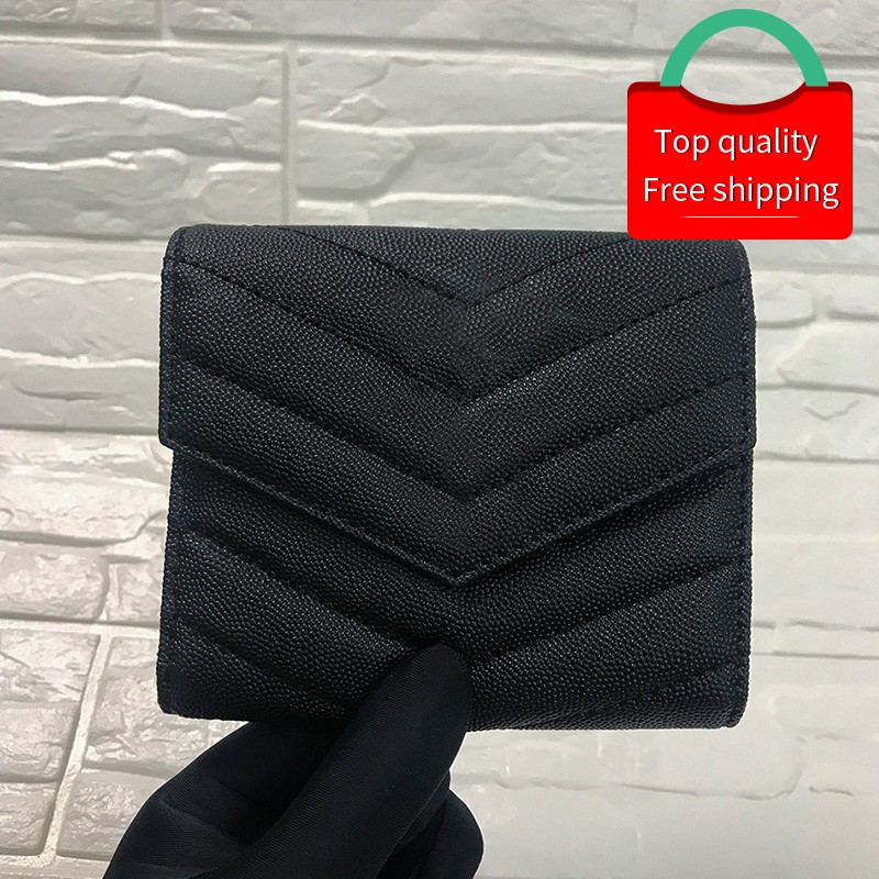 2021 Ladies Wallet Fashion Leather Short High Quality Card Case Classic Ladies Wallet Buckle Brand Ladies High-end Particle Wall