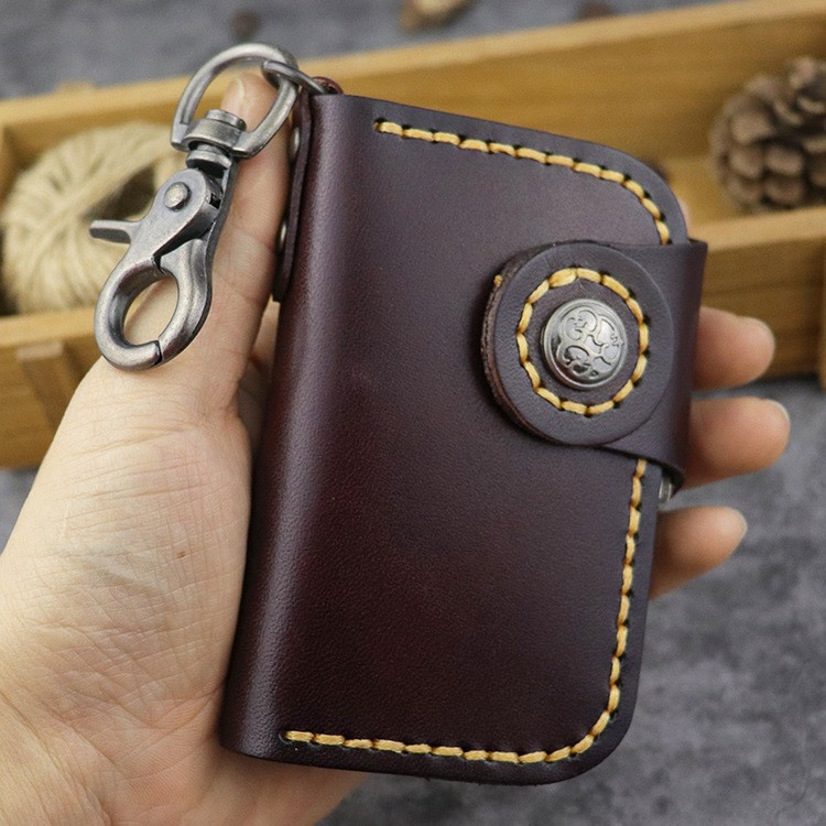 Handmade Genuine Leather Key Card Holder Wallet Personalized Card Holder With Key Ring Keyring