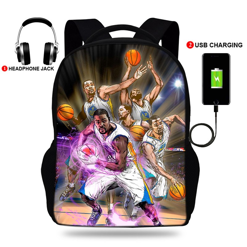 High Quality Durant Print USB Charging Backpack Boys/Girls Travel Bag For Teenagers Student School Bag