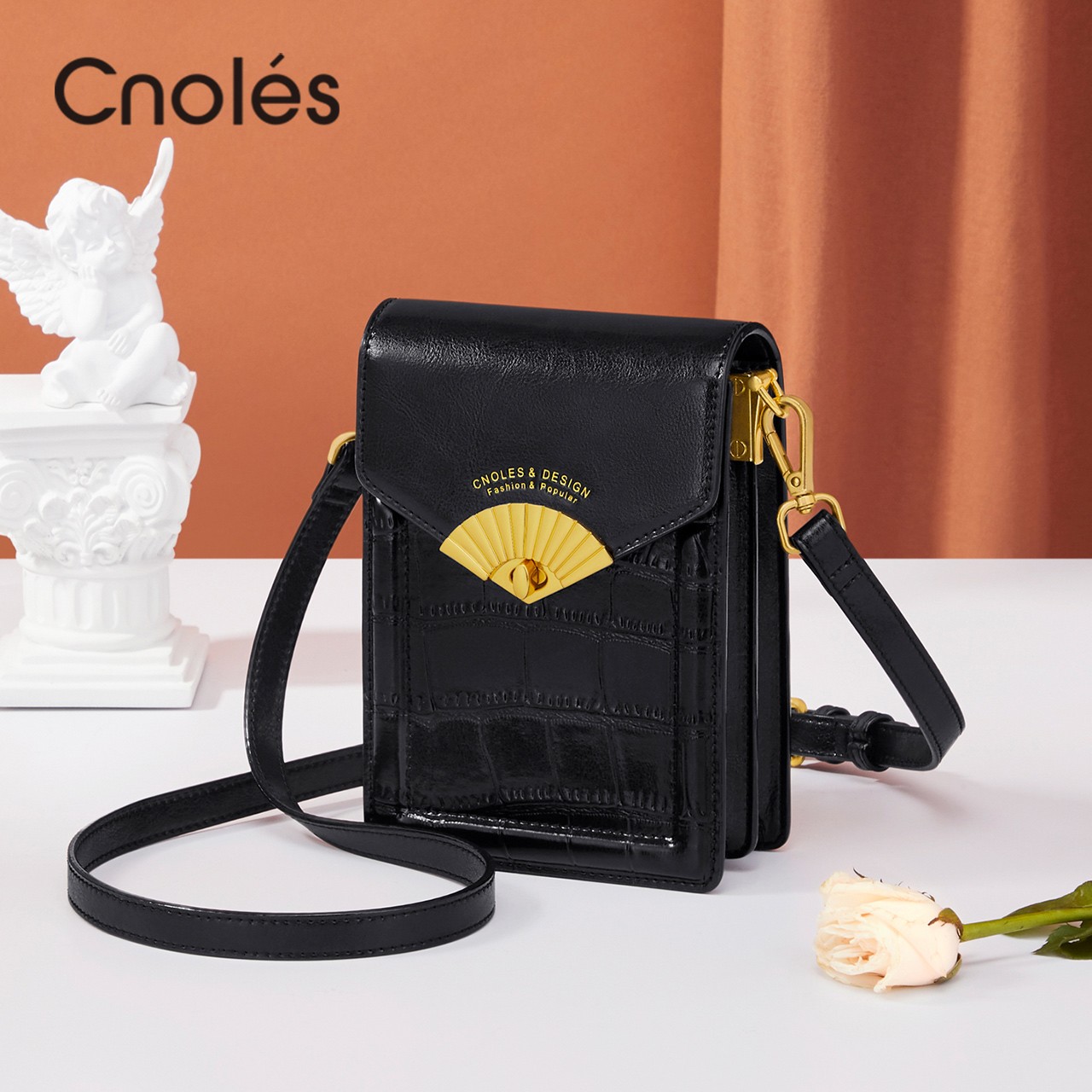 Cnoles Mobile Phone Small Crossbody Bags For Women Shoulder Bag Messenger Bag Ladies Designer Brand Bags Fan Shaped Hardware