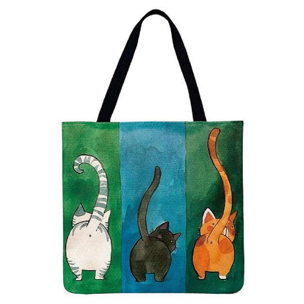 Women Shopper Bag Fashion Three Cats Printed Shoulder Shopping Bag Ladies Large Capacity Tote Shopping Grocery Bags