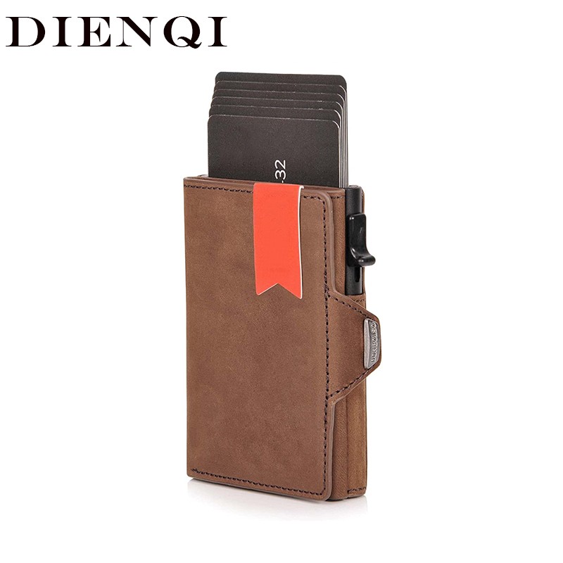 Genuine Leather RFID Credit Card Holder Men Wallets Slim Thin Coin Pocket Bank Card Holder Small Size Metal Wallet Male Wallet