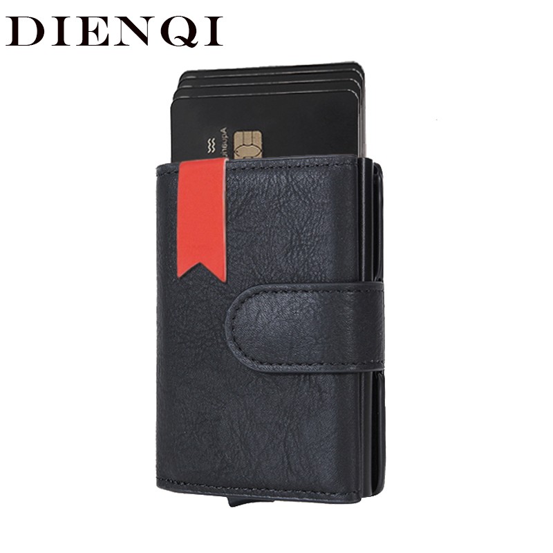 DIENQI 2022 RFID Genuine Leather Men Wallet Money Bag Slim Thin Mini Card Holder Hasp Purse Male Magic Designer Wallet Vallet