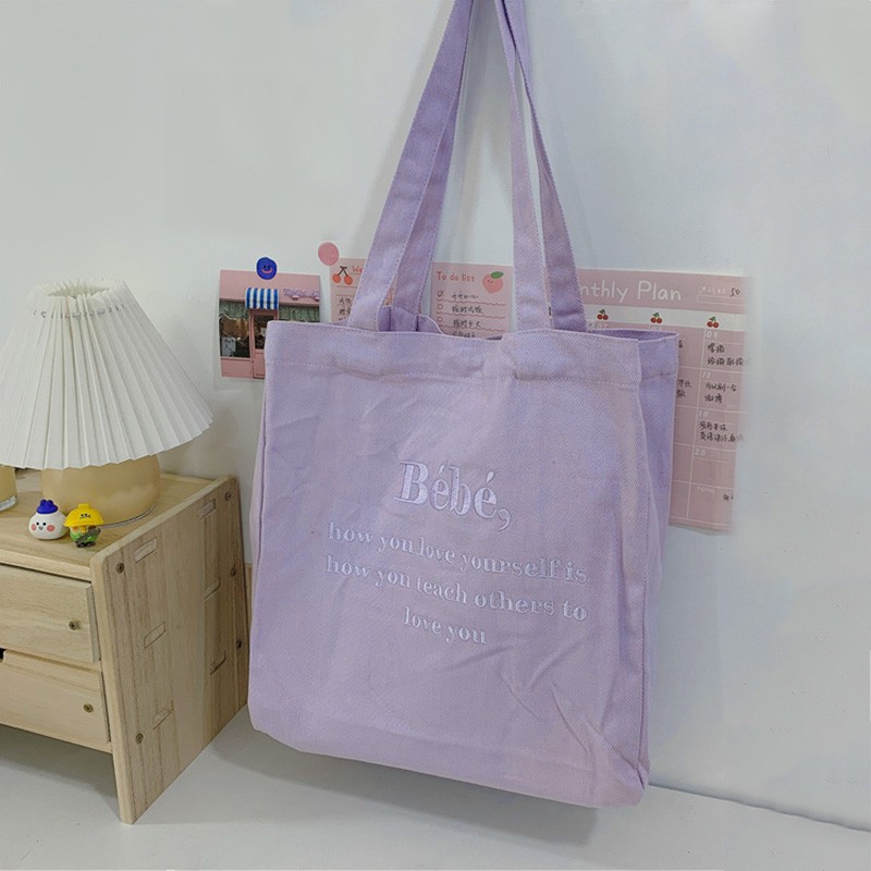 Women Shoulder Bag 2022 Canvas Tote Bag Girl Bag Fashion Large Capacity Shopper Bag Embroidered Letter Macaron Color Student Handbag