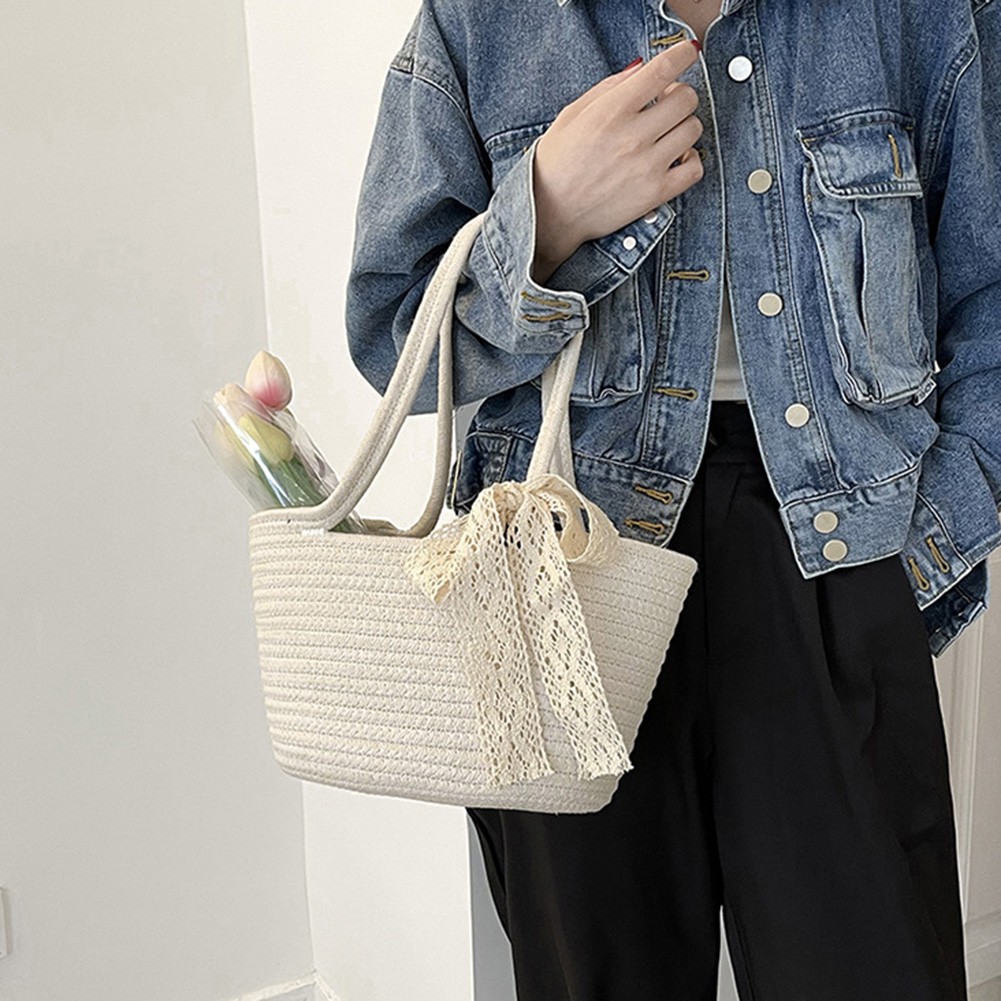 Elegant Holiday Casual Beach Tote Bag Ladies Handle Straw Woven Shoulder Bag Summer Basket Clutch Tote Purses